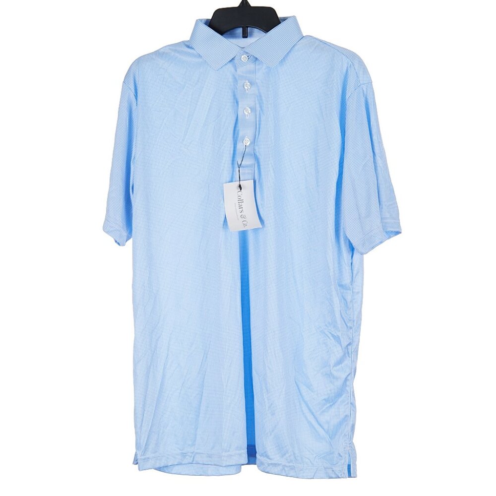 Collars & Co Blue Houndstooth Dress Collar Polo Men's Large Relaxed NWT